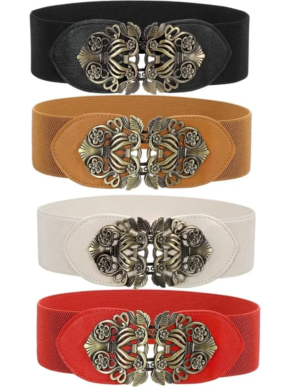 Vintage Wide Waist Belts for Women - 4 Pack Elastic Cinch Belts with Retro